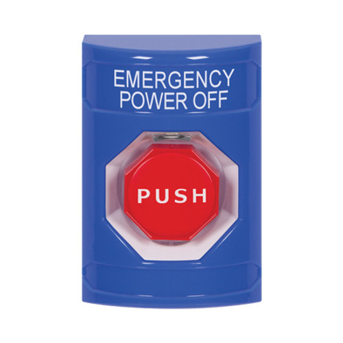 SS2405PO-EN STI Blue No Cover Momentary (Illuminated) Stopper Station with EMERGENCY POWER OFF Label English