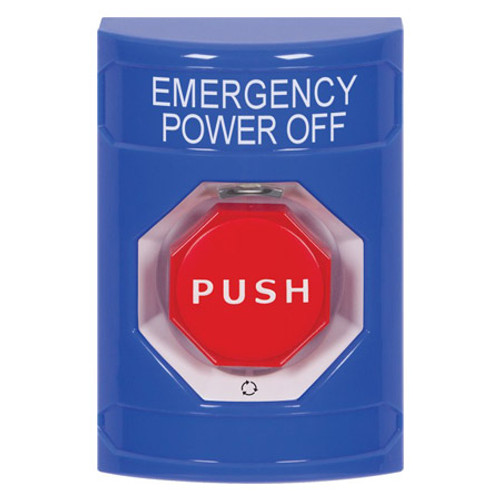 SS2409PO-EN STI Blue No Cover Turn-to-Reset (Illuminated) Stopper Station with EMERGENCY POWER OFF Label English