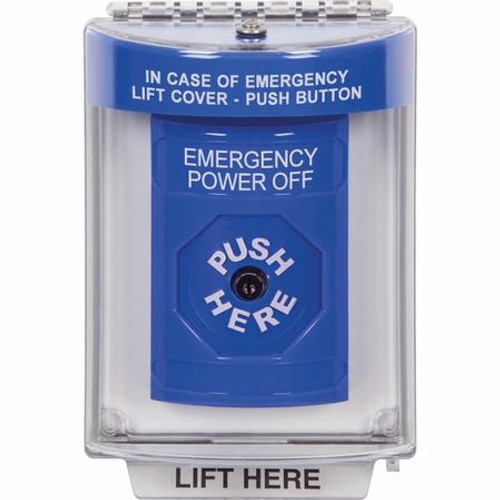 SS2430PO-EN STI Blue Indoor/Outdoor Flush Key-to-Reset Stopper Station with EMERGENCY POWER OFF Label English