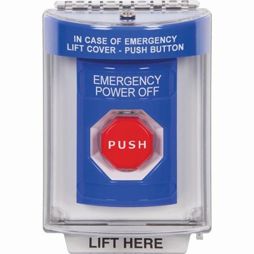 SS2435PO-EN STI Blue Indoor/Outdoor Flush Momentary (Illuminated) Stopper Station with EMERGENCY POWER OFF Label English