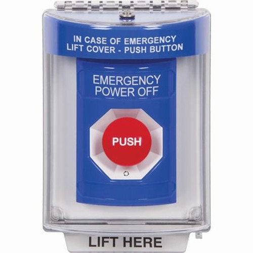 SS2441PO-EN STI Blue Indoor/Outdoor Flush w/ Horn Turn-to-Reset Stopper Station with EMERGENCY POWER OFF Label English