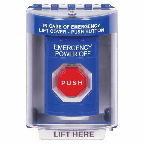 SS2475PO-EN STI Blue Indoor/Outdoor Surface Momentary (Illuminated) Stopper Station with EMERGENCY POWER OFF Label English