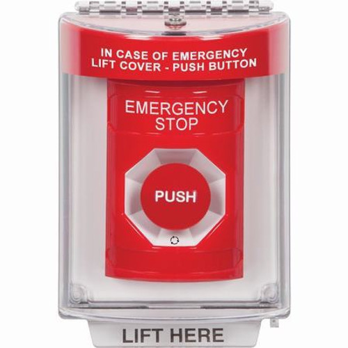 SS2031ES-EN STI Red Indoor/Outdoor Flush Turn-to-Reset Stopper Station with EMERGENCY STOP Label English