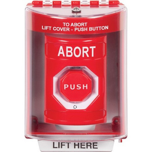 SS2079AB-EN STI Red Indoor/Outdoor Surface Turn-to-Reset (Illuminated) Stopper Station with ABORT Label English