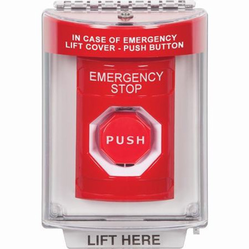 SS2035ES-EN STI Red Indoor/Outdoor Flush Momentary (Illuminated) Stopper Station with EMERGENCY STOP Label English