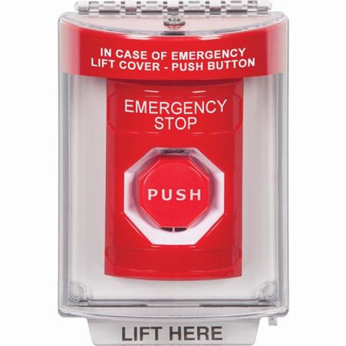 SS2045ES-EN STI Red Indoor/Outdoor Flush w/ Horn Momentary (Illuminated) Stopper Station with EMERGENCY STOP Label English