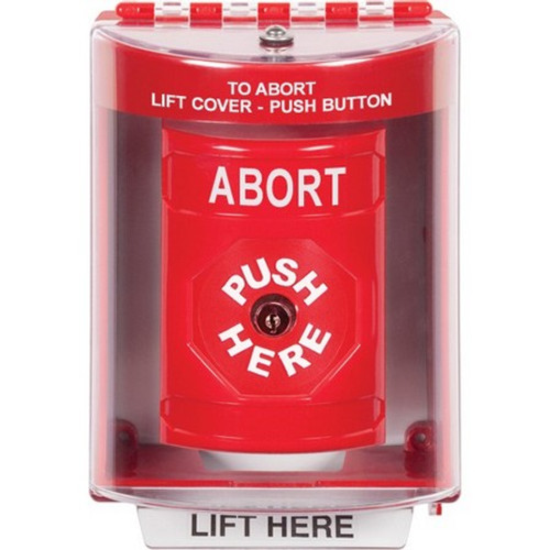 SS2080AB-EN STI Red Indoor/Outdoor Surface w/ Horn Key-to-Reset Stopper Station with ABORT Label English