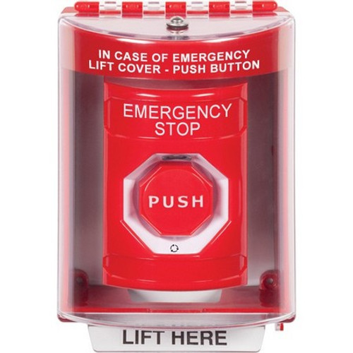 SS2079ES-EN STI Red Indoor/Outdoor Surface Turn-to-Reset (Illuminated) Stopper Station with EMERGENCY STOP Label English