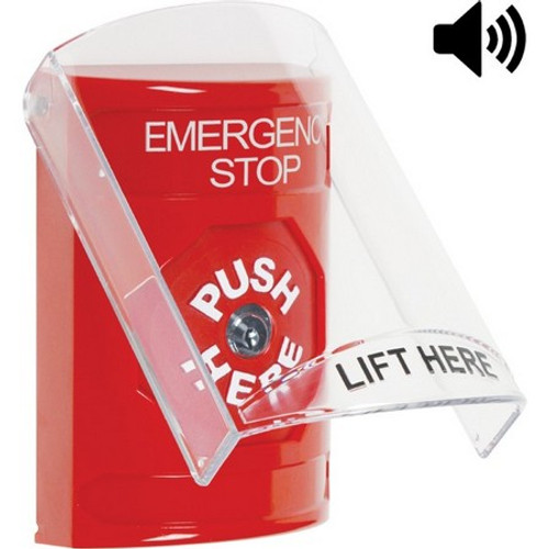 SS20A0ES-EN STI Red Indoor Only Flush or Surface w/ Horn Key-to-Reset Stopper Station with EMERGENCY STOP Label English