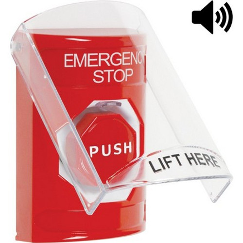 SS20A2ES-EN STI Red Indoor Only Flush or Surface w/ Horn Key-to-Reset (Illuminated) Stopper Station with EMERGENCY STOP Label English