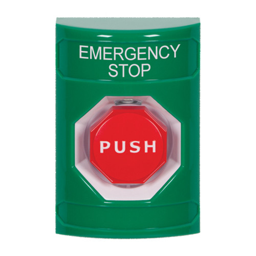 SS2102ES-EN STI Green No Cover Key-to-Reset (Illuminated) Stopper Station with EMERGENCY STOP Label English