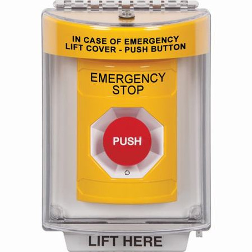 SS2241ES-EN STI Yellow Indoor/Outdoor Flush w/ Horn Turn-to-Reset Stopper Station with EMERGENCY STOP Label English