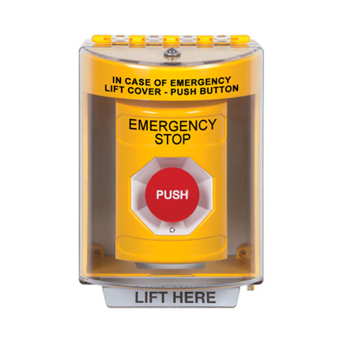SS2271ES-EN STI Yellow Indoor/Outdoor Surface Turn-to-Reset Stopper Station with EMERGENCY STOP Label English