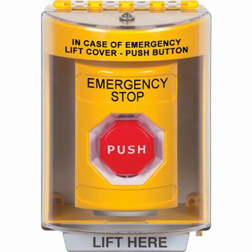 SS2285ES-EN STI Yellow Indoor/Outdoor Surface w/ Horn Momentary (Illuminated) Stopper Station with EMERGENCY STOP Label English