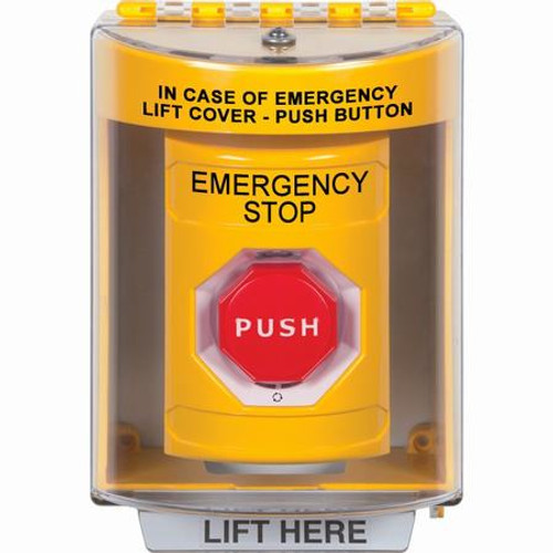 SS2289ES-EN STI Yellow Indoor/Outdoor Surface w/ Horn Turn-to-Reset (Illuminated) Stopper Station with EMERGENCY STOP Label English