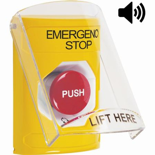 SS22A1ES-EN STI Yellow Indoor Only Flush or Surface w/ Horn Turn-to-Reset Stopper Station with EMERGENCY STOP Label English