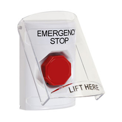 SS2322ES-EN STI White Indoor Only Flush or Surface Key-to-Reset (Illuminated) Stopper Station with EMERGENCY STOP Label English