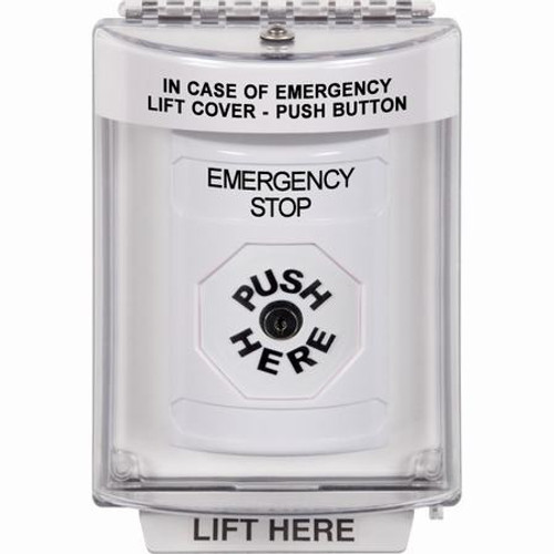SS2330ES-EN STI White Indoor/Outdoor Flush Key-to-Reset Stopper Station with EMERGENCY STOP Label English