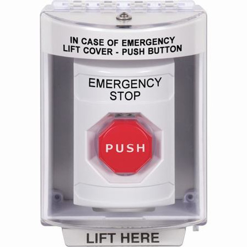 SS2372ES-EN STI White Indoor/Outdoor Surface Key-to-Reset (Illuminated) Stopper Station with EMERGENCY STOP Label English