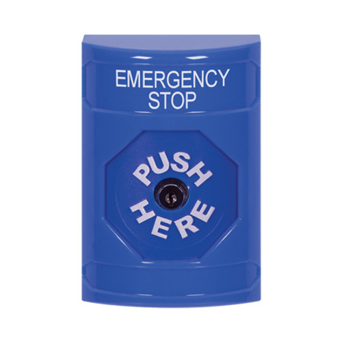 SS2400ES-EN STI Blue No Cover Key-to-Reset Stopper Station with EMERGENCY STOP Label English
