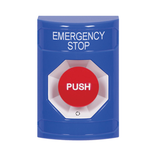 SS2401ES-EN STI Blue No Cover Turn-to-Reset Stopper Station with EMERGENCY STOP Label English