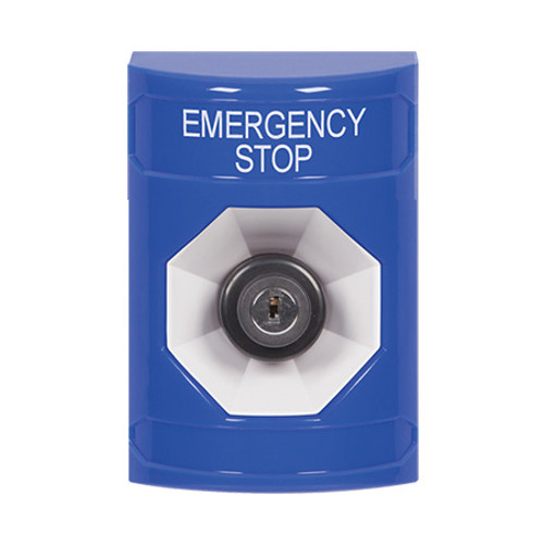 SS2403ES-EN STI Blue No Cover Key-to-Activate Stopper Station with EMERGENCY STOP Label English