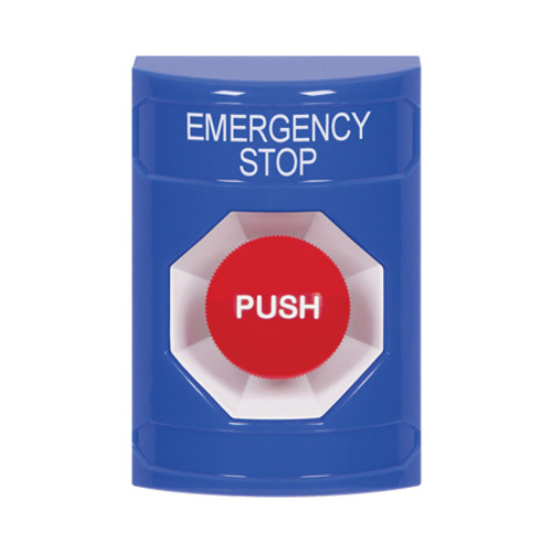 SS2404ES-EN STI Blue No Cover Momentary Stopper Station with EMERGENCY STOP Label English