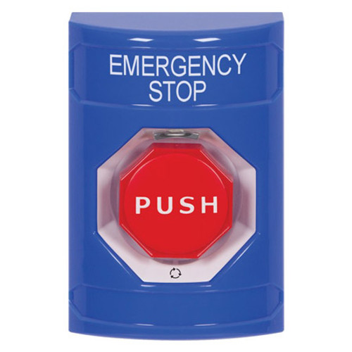 SS2409ES-EN STI Blue No Cover Turn-to-Reset (Illuminated) Stopper Station with EMERGENCY STOP Label English