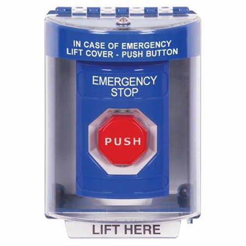 SS2475ES-EN STI Blue Indoor/Outdoor Surface Momentary (Illuminated) Stopper Station with EMERGENCY STOP Label English