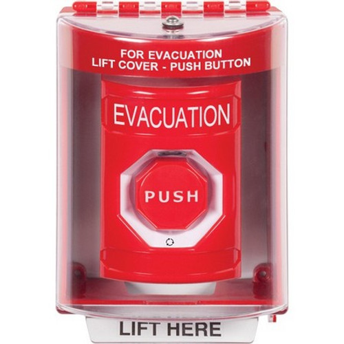 SS2079EV-EN STI Red Indoor/Outdoor Surface Turn-to-Reset (Illuminated) Stopper Station with EVACUATION Label English