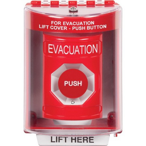 SS2081EV-EN STI Red Indoor/Outdoor Surface w/ Horn Turn-to-Reset Stopper Station with EVACUATION Label English
