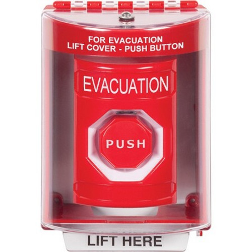 SS2082EV-EN STI Red Indoor/Outdoor Surface w/ Horn Key-to-Reset (Illuminated) Stopper Station with EVACUATION Label English