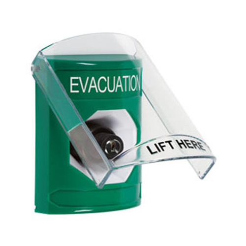 SS2123EV-EN STI Green Indoor Only Flush or Surface Key-to-Activate Stopper Station with EVACUATION Label English