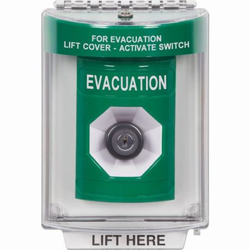 SS2143EV-EN STI Green Indoor/Outdoor Flush w/ Horn Key-to-Activate Stopper Station with EVACUATION Label English