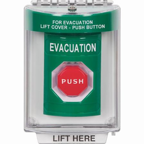 SS2145EV-EN STI Green Indoor/Outdoor Flush w/ Horn Momentary (Illuminated) Stopper Station with EVACUATION Label English