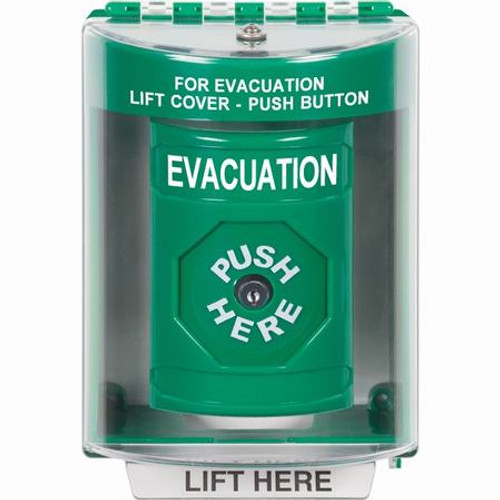 SS2180EV-EN STI Green Indoor/Outdoor Surface w/ Horn Key-to-Reset Stopper Station with EVACUATION Label English