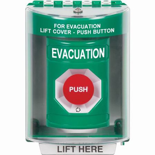 SS2181EV-EN STI Green Indoor/Outdoor Surface w/ Horn Turn-to-Reset Stopper Station with EVACUATION Label English