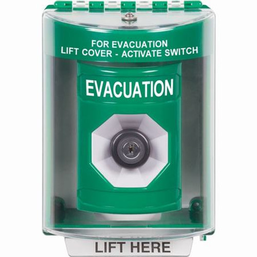 SS2183EV-EN STI Green Indoor/Outdoor Surface w/ Horn Key-to-Activate Stopper Station with EVACUATION Label English