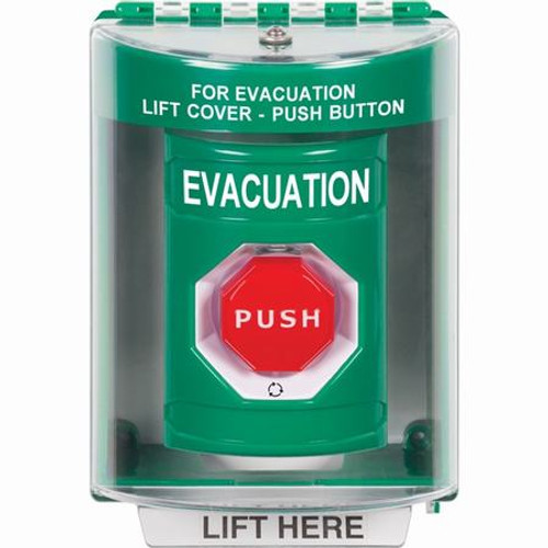 SS2189EV-EN STI Green Indoor/Outdoor Surface w/ Horn Turn-to-Reset (Illuminated) Stopper Station with EVACUATION Label English
