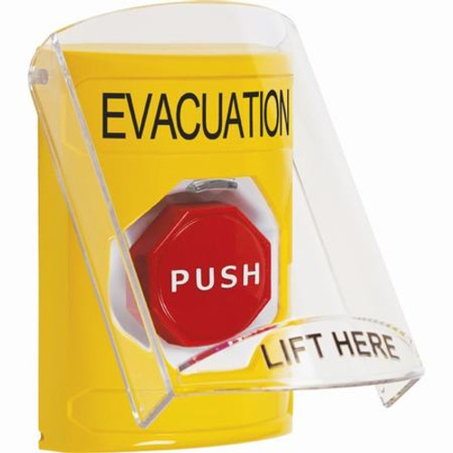 SS2225EV-EN STI Yellow Indoor Only Flush or Surface Momentary (Illuminated) Stopper Station with EVACUATION Label English