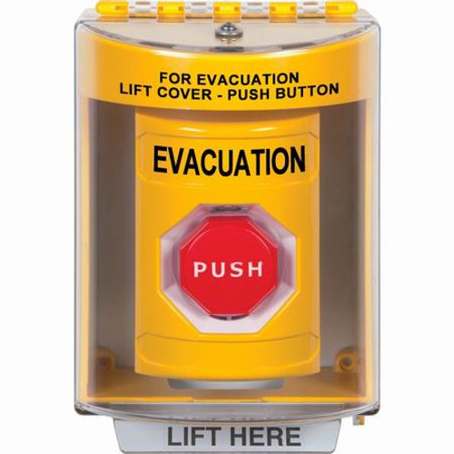 SS2285EV-EN STI Yellow Indoor/Outdoor Surface w/ Horn Momentary (Illuminated) Stopper Station with EVACUATION Label English