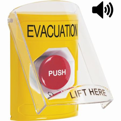SS22A1EV-EN STI Yellow Indoor Only Flush or Surface w/ Horn Turn-to-Reset Stopper Station with EVACUATION Label English