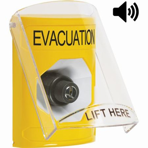 SS22A3EV-EN STI Yellow Indoor Only Flush or Surface w/ Horn Key-to-Activate Stopper Station with EVACUATION Label English