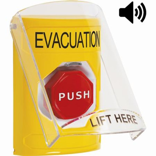 SS22A5EV-EN STI Yellow Indoor Only Flush or Surface w/ Horn Momentary (Illuminated) Stopper Station with EVACUATION Label English