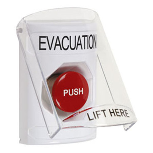 SS2324EV-EN STI White Indoor Only Flush or Surface Momentary Stopper Station with EVACUATION Label English