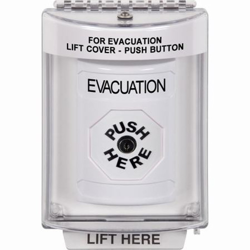 SS2340EV-EN STI White Indoor/Outdoor Flush w/ Horn Key-to-Reset Stopper Station with EVACUATION Label English