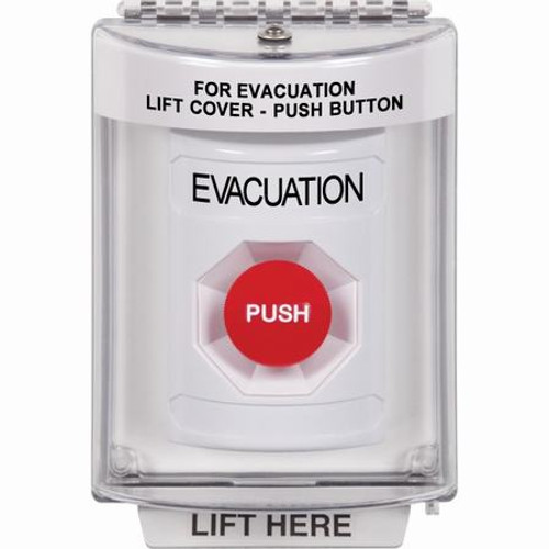 SS2344EV-EN STI White Indoor/Outdoor Flush w/ Horn Momentary Stopper Station with EVACUATION Label English