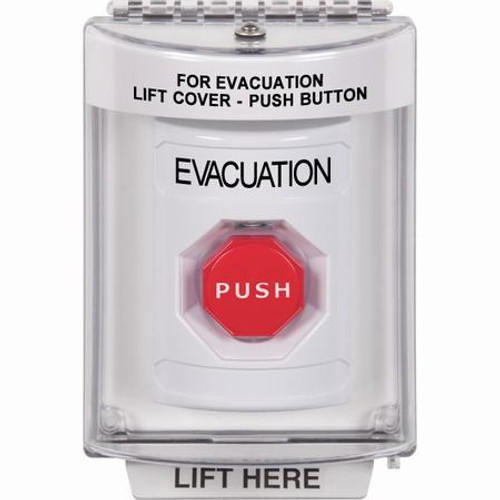 SS2345EV-EN STI White Indoor/Outdoor Flush w/ Horn Momentary (Illuminated) Stopper Station with EVACUATION Label English