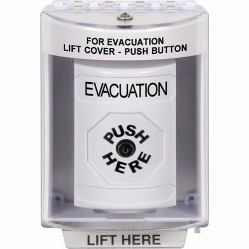 SS2370EV-EN STI White Indoor/Outdoor Surface Key-to-Reset Stopper Station with EVACUATION Label English