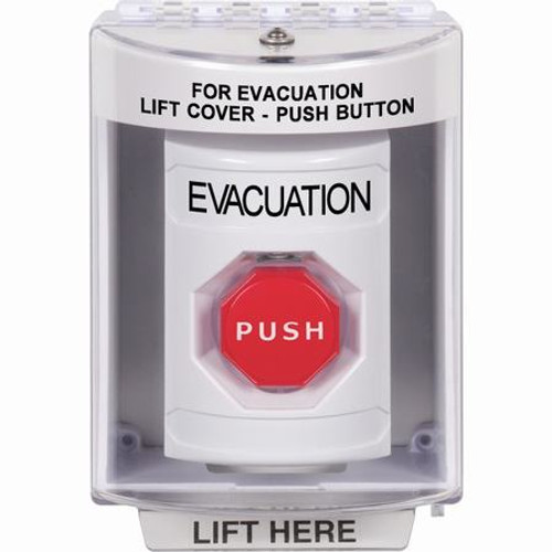SS2375EV-EN STI White Indoor/Outdoor Surface Momentary (Illuminated) Stopper Station with EVACUATION Label English